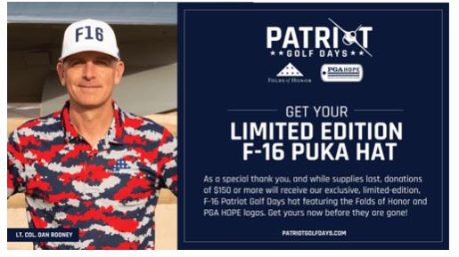 Patriot Golf Days Special $150 Donation - Special F-16 Puka Hat